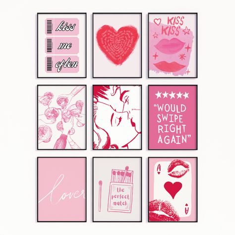 Valentines Day Wall Art Bundle of 9 | Valentines Day Decor Set of 9 Prints | Pink Decor | Printable Wall Art | Valentine Sign | Pink Girly Cart Ideas, Prints Pink, Pink Preppy, Valentines Day Decor, Valentines Sign, Heart Wall Art, Digital Art Printables, Love Wall Art, Printable Art Prints