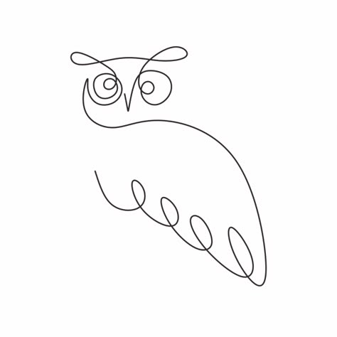 Owl One Line, One Line Doodles, Simple One Line Drawings, Owl Line Drawing, Owl Line Art, Line Art Bird, 1 Line Drawing, One Line Animals, Animal Line Drawings