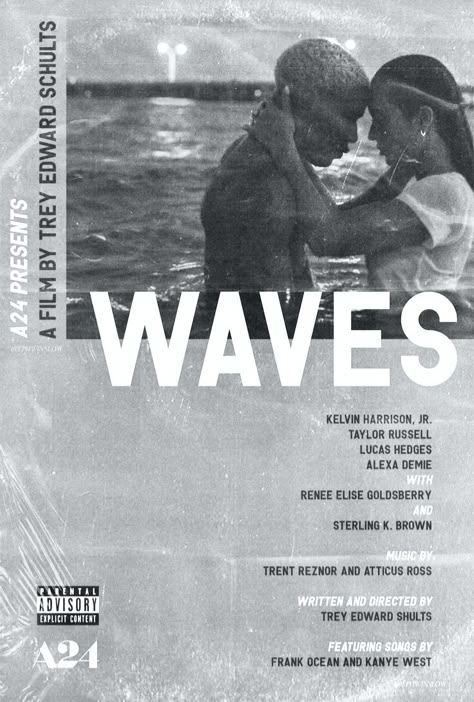 Waves Poster Movie, Waves Movie A24, Waves Movie Poster, Black And White Movie Posters, Coming Of Age Movies, Waves Movie, Poster Frank Ocean, Surf Room Decor, Waves Poster