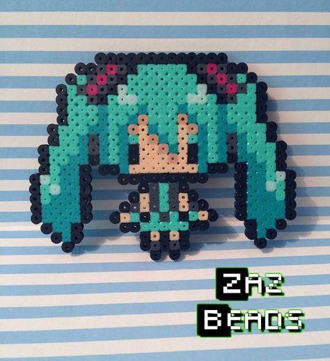 miku bead art 1 Miku Bead Patterns, Vocaloid Perler Bead Patterns, Anime Iron Beads, Perler Bead Art Pokemon, Miku Perler Bead Patterns, Hatsune Miku Perler Beads, Vocaloid Perler Beads, Miku Perler Beads, Vocaloid Pixel Art