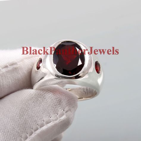 January Birthstone Rings, Anniversary Gift For Him, India Jewelry, Men Ring, January Birthstone, Garnet Stone, Ring Oval, Anniversary Gifts For Him, Garnet Gemstone