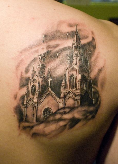 . Saint Peter And Paul, Sg Tattoo, Church Tattoo, St Peter And Paul, Gothic Church, Traditional Tattoo Design, Saint Peter, Traditional Tattoo Flash, Great Tattoos