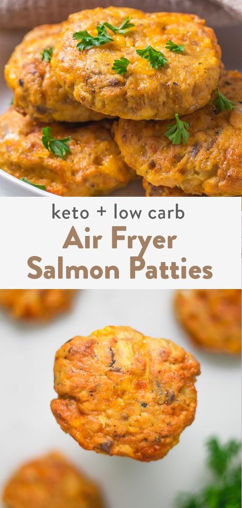 Canned Salmon Patties Recipe Easy Air Fryer, Keto Salmon Patties Air Fryer, Salmon Balls Air Fryer, Air Fry Salmon Patties, Airfryer Low Carb Recipes, Salmon Patties Air Fryer, Keto Salmon Patties, Air Fryer Salmon Patties, Ketovore Recipes