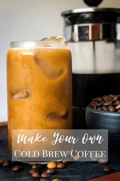 Make Your Own Cold Brew Coffee! | A Healthy Makeover - Just TWO ingredients and super simple to make. Save money by making your favorite coffee from the comfort of home. #coldbrewrecipe #coldbrew #frenchpress #coldbrewcoffee #coffeerecipe #lowcarb #ketorecipe Brew Coffee Recipe, Cold Brew Coffee At Home, Make Cold Brew, Cold Brew Coffee Recipe, Cold Brew Recipe, Making Cold Brew Coffee, Coffee Life, Summer Coffee, Coffee Obsession