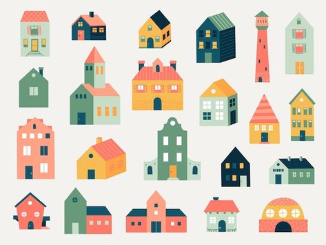 Vector doodle colored houses abstract ha... | Premium Vector #Freepik #vector #neighborhood #house-illustration #house #town-house Neighborhood Illustration, Street Branding, Neighborhood Houses, House Vector Illustration, Denmark House, Small Neighborhood, House Illustrations, Colored Houses, Illustration House