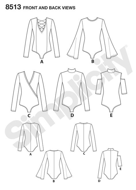 Simplicity Simplicity Pattern 8513 Misses' Knit Bodysuits Moth Halloween Costume, Building Closet, Skating Dress Patterns, Sew Crop Top, Outfit Patterns, Bodysuit Pattern, Sewing Templates, Patterns For Sewing, Mock Neck Bodysuit