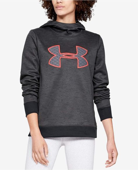 Armour Fleece Printed Metallic-Logo Hoodie #sleek#funnel#Update Matching Sweats, Under Armour Women, Metallic Logo, Trendy Plus Size, Under Armor, Wicks, Grey Hoodie, Swimwear Tops, Fleece Hoodie