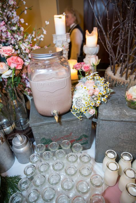 Milk and cookie bar with old-fashioned milk jars filled with strawberry, chocolate or plain milk. Cookie options included large homemade chocolate chip, peanut butter and double chocolate chip. Wedding Milk And Cookies, Milk And Cookie Wedding Bar, Milk And Cookies Wedding Bar, Milk And Cookies Wedding, Cookie Bar Wedding, Milk Jar, Homemade Chocolate Chips, Traditional Wedding Cake, Milk Bar