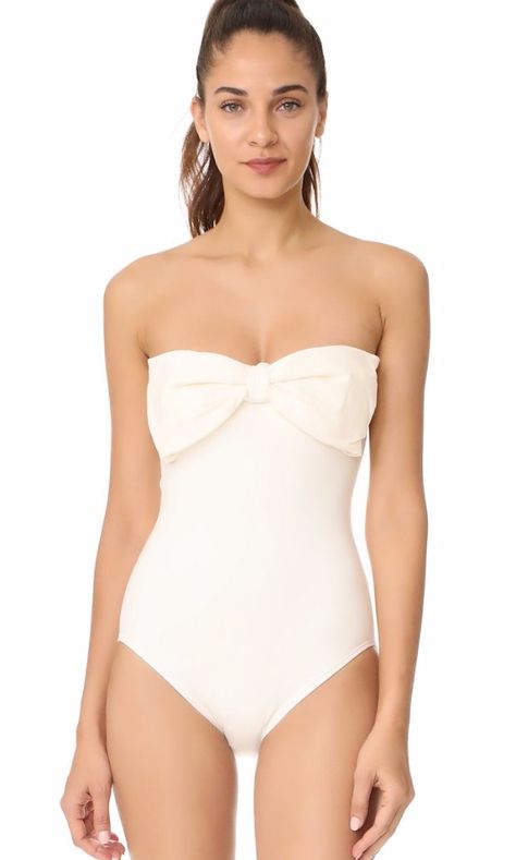 30 White Swimsuits for a Beachy Honeymoon Honeymoon Bathing Suit, Bridal Swimwear, Casual Bridal Dress, Bow Swimsuit, Pool Fashion, Strapless Swimsuit, Swimsuit Trends, Boned Bodice, Veil Wedding