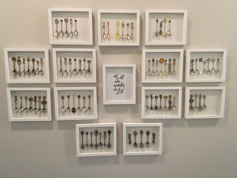 Collectible Spoon Display Ideas, Decorative Spoon Display, Collector Spoon Display Ideas, Souvenir Spoon Display Ideas, Spoon Collection Display Ideas, Spoon Display Ideas, Spoon Display, Travel Display, Spoon Jewelry Diy