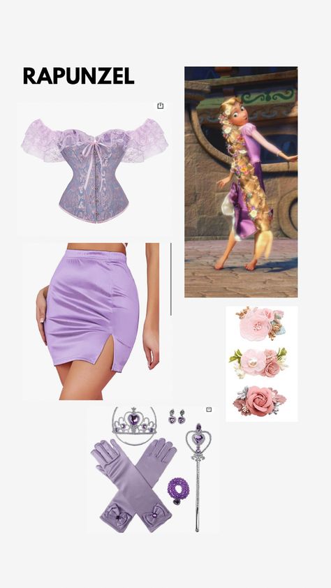 Disney Princess Halloween costume featuring Rapunzel Hot Disney Costumes, Rapunzel College Costume, Rapunzel Halloween Outfit, Hot Rapunzel Costume, Rapunzel Costume Ideas For Women, Rapenzul Costume, Costumes Disney Princess, Disney Costumes Halloween, Blonde Disney Princess Costume