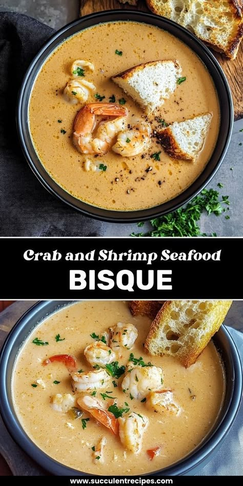 Indulge in this Rich Crab and Shrimp Seafood Bisque, a creamy and flavorful soup that's perfect for seafood lovers! Packed with tender crab and shrimp, it’s a luxurious dish that warms the soul. Crab And Shrimp Seafood Bisque, Seafood Bisque Recipe, Shrimp Bisque, Crab And Shrimp, Bisque Soup, Creamy Shrimp Pasta, Crab Bisque, Seafood Bisque, Beef Soup Recipes