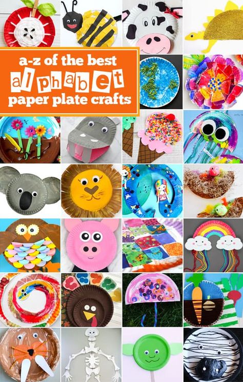 over 100 fun paper plate crafts for you to choose from. In fact, we have paper plate craft ideas from A to Z so you can use these plate craft projects for teaching letters in your letter of the week program or anytime you want to sneak in an easy craft for toddler, preschool, pre-k, kindergarten, first grade, and 2nd grade students. Forom apples to animals, skeletons to gardens - we have lots of fun paper plate crafts for kids! Paper Plate Alphabet Crafts, Paper Plate Jellyfish, Novogodišnji Ukrasi, Prek Activities, Paper Plate Animals, Watermelon Crafts, Teddy Bear Crafts, Learning Alphabet, Abc Crafts