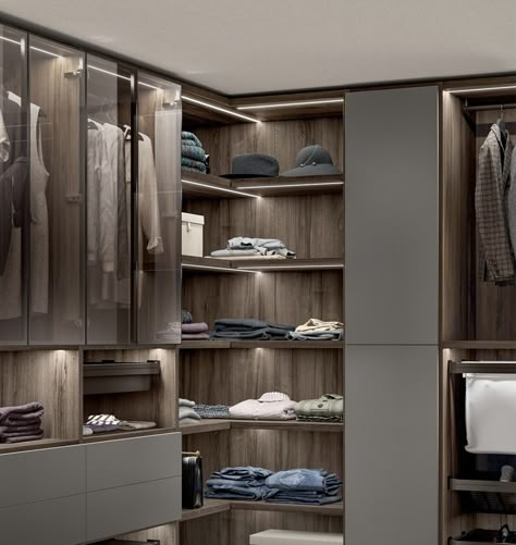 Grey Walk In Wardrobe, Taupe Closet, Modern Closet Designs, Almirah Designs, Closet Colors, Corner Wardrobe, Armoire Dressing, Closet Design Layout, Dream Closet Design