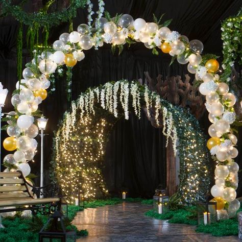 Should we spring for an arch or something similar? Balloon Arch Quinceanera, Enchanted Forest Theme Balloons, Enchanted Balloon Arch, Fairytale Balloon Arch, Forest Balloon Arch, Night On The Bayou Theme Homecoming, Enchanted Forest Balloon Arch, Enchanted Forest Balloon Garland, Greek Prom Theme