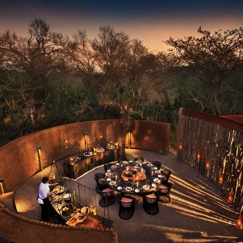 Luxury sustainable travel on Instagram: “In Africa, a boma is an enclosure that can be for anything from corralling cattle, to a fort or a community space. On safari it is an…” Game Reserve South Africa, Lodge Ideas, Luxury Safari Lodge, Lodge Design, Mud House, South African Art, Hotel Room Design, Luxury Safari, Luxury Lodge