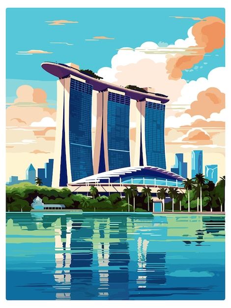 Singapore Aesthetic, Singapore Art, Aesthetic Template, Vintage Travel Poster, Art Travel, Vintage Travel Posters, Marina Bay, Travel Poster, Vintage Travel