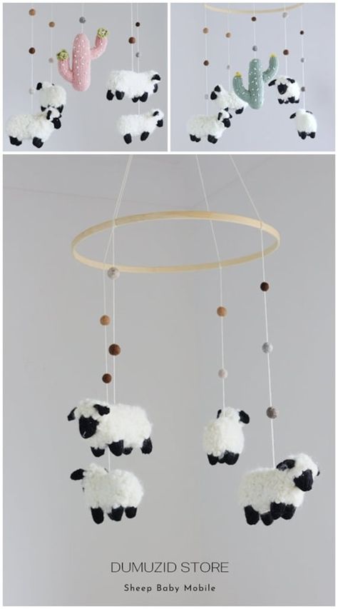 Sheep Mobile Nursery, Sheep Themed Nursery, Cow Mobile, Sheep Mobile, Sheep Nursery, Lamb Nursery, Farm Mobile, Diy Baby Mobile, Baby Sheep