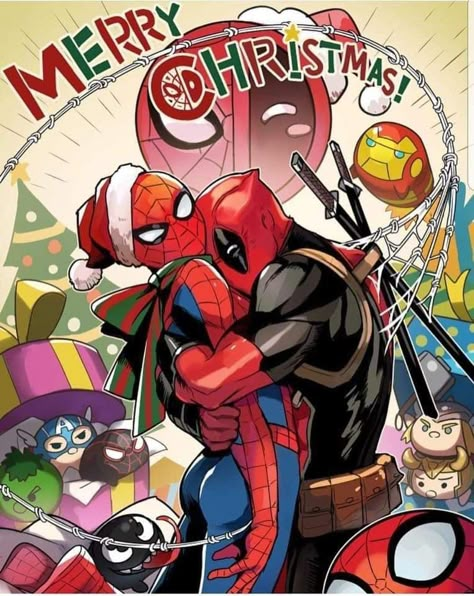 Spiderman Christmas Drawing, Deadpool Christmas Wallpaper, Deadpool And Spiderman Comics, Spiderman Christmas Wallpaper, Spiderman Deadpool Comic, Christmas Deadpool, Spideypool Comic, Deadpool Christmas, Spidey Pool