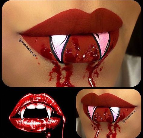 Cartoon Vampire, Vampire Fangs, Jesus Tattoo, Amazing Halloween Makeup, Makeup Help, Ready For Halloween, Lip Service, Lip Art, Halloween Makeup