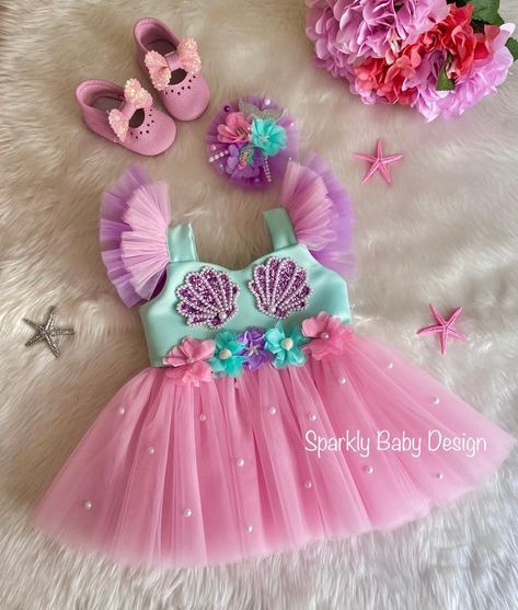 Mermaid Dress Girls, Aaliyah Birthday, Mermaid Birthday Outfit, Toddler Birthday Dress, Sequin Mermaid Dress, Donut Themed Birthday Party, Baby Birthday Photoshoot, Mermaid Theme Birthday Party, Baby Birthday Dress