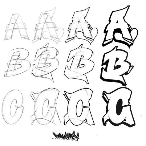 Graffiti Sketchbook, Graffiti Sketches, Graffiti Tutorial, Tags Graffiti, Graffiti Alphabet Styles, Easy Graffiti, Easy Graffiti Drawings, Graffiti Lettering Alphabet, Graffiti Art Letters