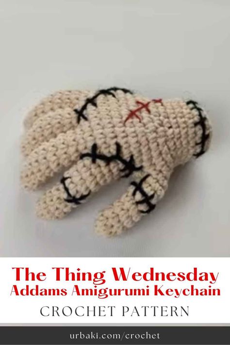 Today, we're excited to share with you a fantastic crochet pattern, featuring a step-by-step video tutorial. Dive into the world of the Addams Family with this charming Amigurumi Hand Keychain pattern, perfect for all Wednesday Addams fans. This crochet pattern, designed by the talented Hobbi CROCHET, guides you through creating an adorable Addams Family-inspired keychain. The detailed video tutorial provides a comprehensive walkthrough of each step, making it an ideal project... Addams Family Crochet Pattern, Crochet Hand Free Pattern, Crochet Adams Family, Thing Crochet Pattern, Diy Thing Addams Family, Easy Crafts To Sell Diy, Crochet Hand Pattern, Wicca Crochet, Horror Crochet Free Pattern