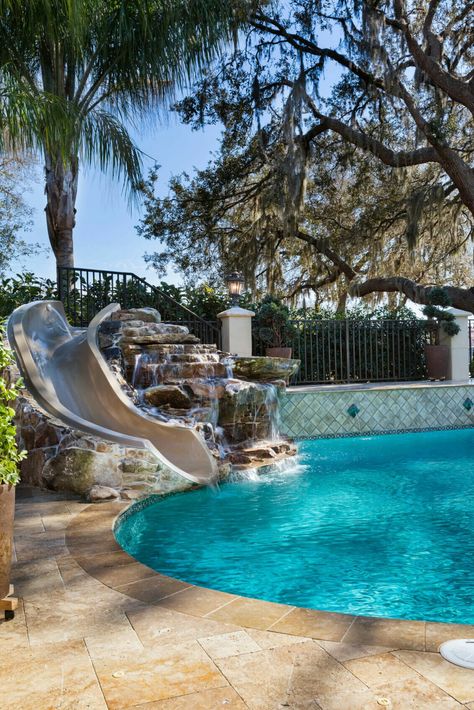 Swimming Pool Slides, Stone Waterfall, Amazing Swimming Pools, Pools Backyard Inground, Swimming Pool Landscaping, Luxury Swimming Pools, Custom Swimming Pool, Pool Landscape, Cool Swimming Pools