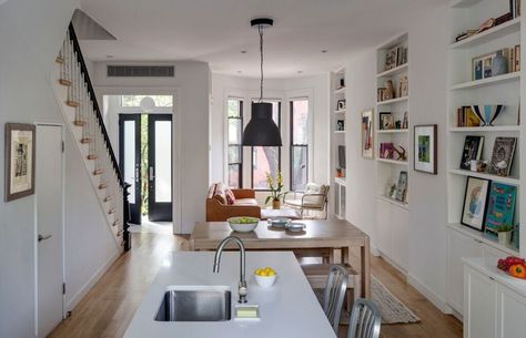 South Slope Brooklyn Townhouse Renovation Brooklyn House, Townhouse Interior, Minimalist Home Office, Open Plan Living Room, Interior Renovation, Up House, Row House, Terraced House, Open Plan Living