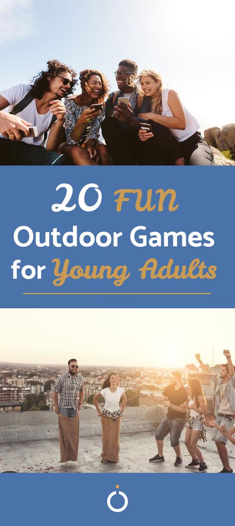 These 20 fun outdoor games for young adults are perfect for summer, making the most of the outside world and getting away from a sedentary lifestyle. Have fun with your friends, whether just a few pals of a big group of teenagers. #young #people #teenagers #games #outdoors Outdoor Challenges For Adults, Games For A Big Group Of People, Bonfire Games Teenage, Yard Games For Teens, Park Activities For Adults, Games For Big Groups Of People, Outside Games For Teens, Relay Games For Adults, Big Group Games