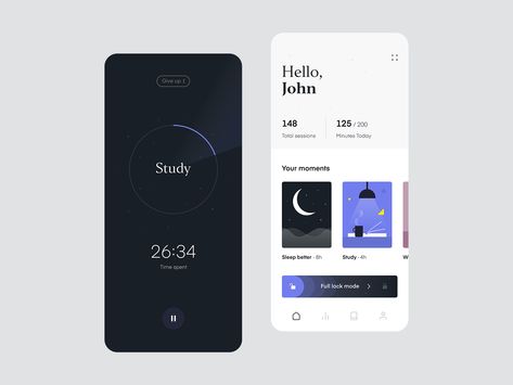 Stay Focused App - Monitor your time by Lorenzo Dolfi Goal App, Focus App, Focus Studying, Mobile Design Inspiration, Long Term Goals, Meditation Apps, Ux Design Inspiration, Mobile App Ui, Time Design