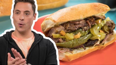 Chicago Style Italian Beef Sandwiches Jeff Mauro, Chicago Beef Sandwich Recipe, Jeff Mauro Recipes, Beef French Dip, Amazing Sandwiches, Chicago Italian Beef, Italian Beef Sandwich, Au Jus Recipe, Beef Sandwich Recipes