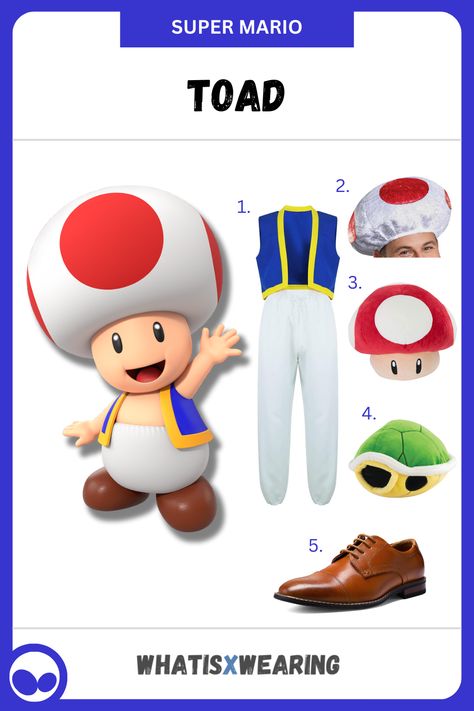 Help Mario on his quest to save Princess Peach with our DIY Toad cosplay idea. Mario Toad Costume Diy, Toad Costume Diy, Toad Costume Diy Women, Mario Toad Costume, Toad Mario Costume, Toad Cosplay, Wario Costume, Mario Level, Pokemon Family