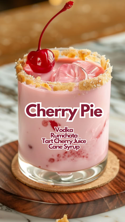 Cherry Pie Cherry Tart Sleep Drink, Cherry Mcgillicuddy Drinks, Tart Cherry Juice Cocktail, Classic Mixed Drinks, Cherry Drinks Alcoholic, Cute Cocktail Recipes, Cherry Drink Recipes, Tart Cocktails, Cherry Cocktail Recipes