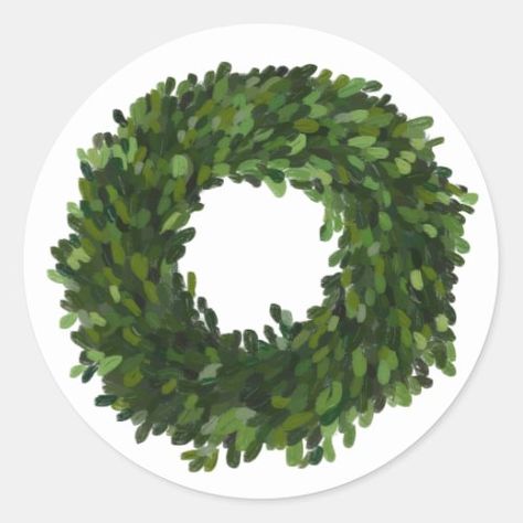 $7.25 | Hand Painted Boxwood Wreath Holiday Sticker #holidays, christmas, watercolor, hand painted, boxwood, wreath, modern, festive, green, holidayz Boxwood Wreath Christmas, Wreath Painting, Artsy Crafts, Simple Wreath, Boxwood Wreath, Holiday Stickers, Classic Holiday, Christmas Stickers, Christmas Watercolor