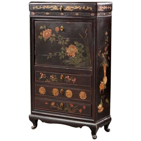 Spooky Furniture, Cottagecore Furniture, Distress Painting, Chrysanthemums Flower, Cottagecore Room Ideas, Paint Dresser Diy, Painted Secretary, Apartment Planning, Decorated Furniture