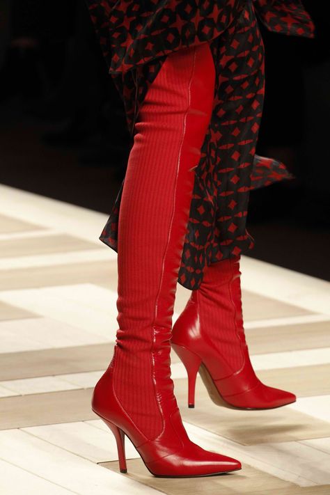 Fendi Boots Outfit, Fendi Boots, Feminine Shoes, Runway Shoes, Fendi Handbag, High Heeled Boots, Stunning Shoes, Red Boots, Fendi Shoes