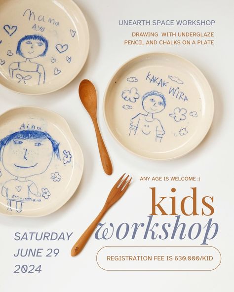 Afternoon Session is open for registration 🥳 Let the Holiday Fun begins! Kicking off summer weekend for your little ones: Draw on Your Plate! with @alceramics_ One of the most endearing part of childhood is how vivid and carefree the creative energy is, and we’d love to capture and preserve it for you to cherish. In this workshop they’ll draw on a bisque plate with underglaze pencil, creating whimsical characters, portraits of a beloved one, or anything they like! Saturday, June 29th 2024... Underglaze Pencil, Whimsical Characters, Handmade Plates, Ceramic Studio, Contemporary Ceramics, Modern Ceramics, Handmade Pottery, Creative Energy, Holiday Fun