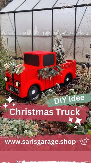 Christmas Truck Decorations, Christmas Truck Decor, Wooden Crates Christmas, Cheer Hairstyles, Truck Crafts, Merry Christmas Everybody, Diy Wooden Crate, Glam Christmas Decor, Truck Diy