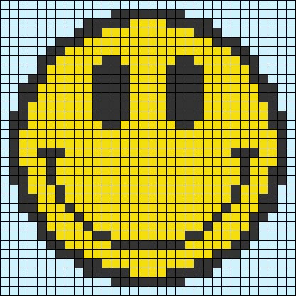 Alpha Patterns Smiley Face, Smiley Alpha Pattern, Smiley Face Cross Stitch, Smiley Face Alpha Pattern, Emoji Pixel Art, Maxi Skirt Crochet, Blouse Free Pattern, Alpha Art, Crochet Grid