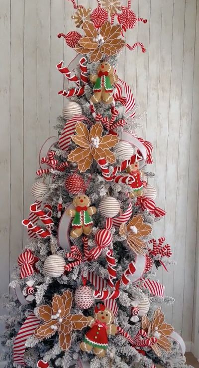 25 Adorable Gingerbread Christmas Decor Ideas - Craftionary Gingerbread Inspired Christmas Tree, Gingerbread Trees Decorated, Gingerbread House Christmas Tree Ideas, Gingerbread Christmas Tree Theme Candy Land, Ginger Bread Themed Christmas Tree, Gingerbread And Peppermint Christmas Tree, Ginger Bread Christmas Tree Ideas, Gingerbread Men Christmas Tree, Christmas Gingerbread Kitchen Decor