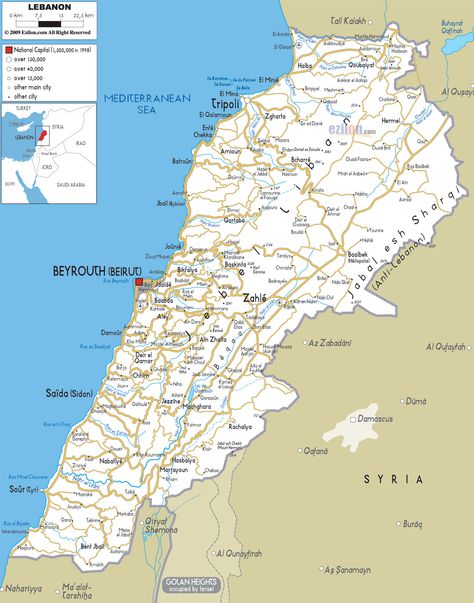 Lebanon (2013). Main road map. www.ezilon.com/maps/asia/lebanon-road-maps.html Lebanon History, Lebanon Map, Planning Trips, Road Maps, Damascus Syria, Road Map, Yemen, Mediterranean Sea, Capital City