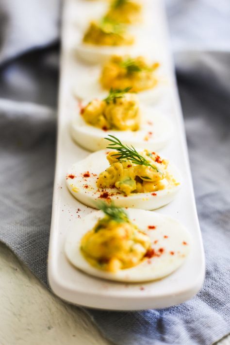 The BEST deviled Eggs! #whole30 #paleo Whole30 Sides, Appetizer Night, Classic Deviled Eggs, The Defined Dish, Oatmeal Chocolate Chip Bars, Defined Dish, Devilled Eggs Recipe Best, Keto Appetizers, Best Deviled Eggs