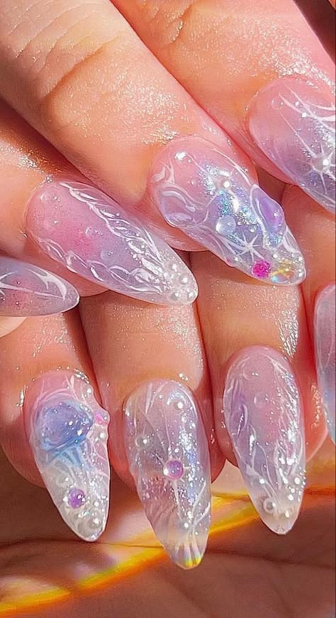 Fairy Tale Nails, Fairy Garden Nails, Jellyfish Nails, Jel Nails, Aquarium Nails, Fish Nails, Japan Nail, Cruise Nails, Dragon Nails