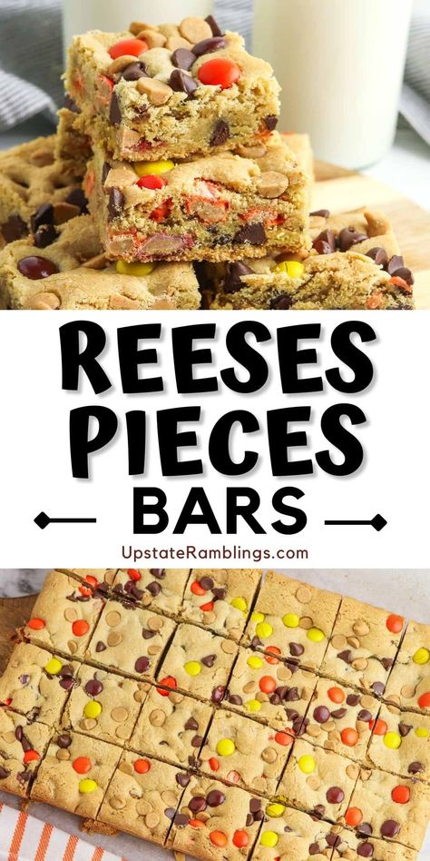 Indulge in a sweet symphony of peanut butter and chocolate with these mouthwatering Reese's Pieces Bars! This easy recipe is delicious and is perfect for satisfying your sweet cravings. Share the love for this delightful treat with your family and friends – they won't be able to resist! Reese’s Pieces Brownies, Reeces Pieces Brownies, Reese's Recipes Desserts, Reeces Pieces Dessert, Recipes With Reeses Pieces, Reeses Pieces Bars, Desserts With Reeses Pieces, Reeses Peanut Butter Brownie, Reese’s Peanut Butter Brownies