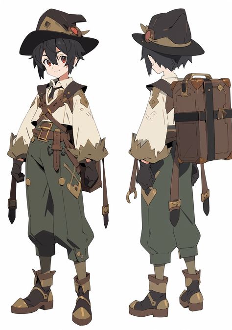 Adventure Clothes Drawing, Mailman Character Design, Adventurer Oc, Traveler Character Design, Bd Design, Anime Lips, Adventure Outfit, Cartoon Man, D&d Dungeons And Dragons