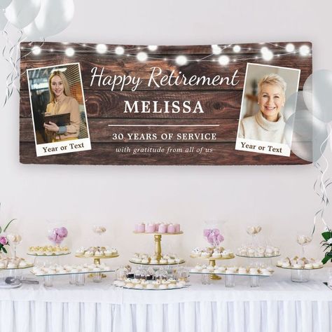 Rustic Modern Happy Retirement Custom Name Photos Banner Happy Retirement Banner, Retirement Party Ideas, Retirement Banner, 4 Picture Frame, Retirement Party Gifts, Retirement Ideas, Retirement Party Invitations, Happy Retirement, Wood Photo