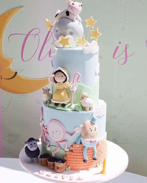 Nursery Rhymes Birthday Theme, Nursery Rhyme Cake, Nursery Rhyme Baby Shower Theme, First Birthday Cake Ideas, Nursery Rhyme Party, Barnyard Cake, 1st Birthday Celebration, Nursery Rhyme Theme