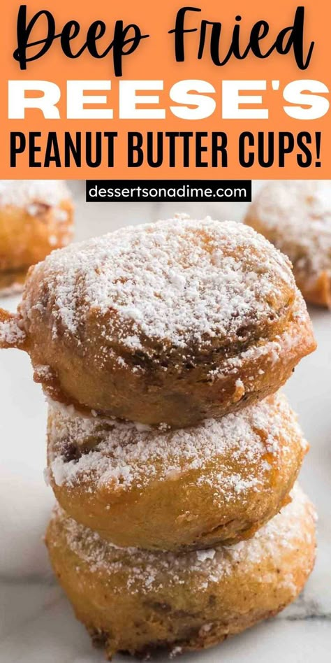 Deep Fried Pretzels, State Fair Food Recipes At Home, State Fair Desserts, State Fair Food Ideas, Fried Reeses Cups, Deep Fried Reeses Cups, Deep Fried Fair Food Recipes, Deep Fried Batter Recipe, Deep Fried Brownies