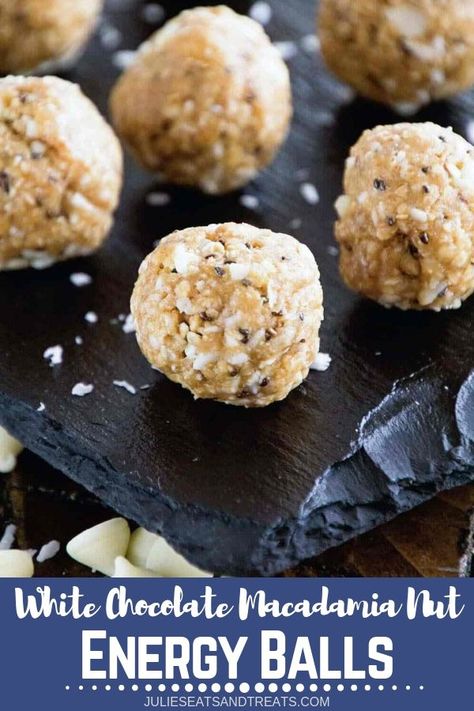 Banana Energy, Coconut Oats, White Chocolate Macadamia Nut, Healthy Travel Snacks, Energy Bites Recipes, White Chocolate Macadamia, Energy Ball Recipe, Chocolate Macadamia, Filling Snacks